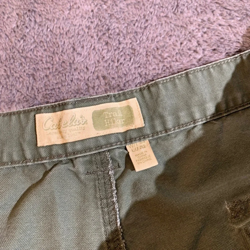 Cabelas Trail Hiker Mens Cargo‎ Pants Olive Green Canvas Elastic Waist 44x32